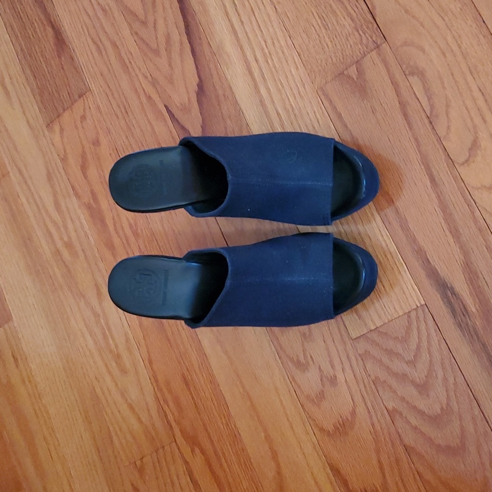 Tory Burch black canvas mules with studded details